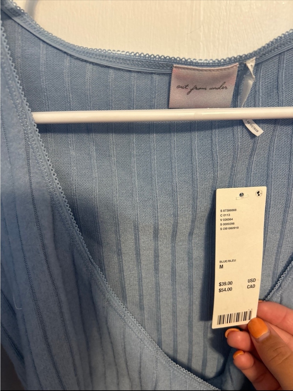 Urban Outfitters Light Blue Ribbed Wrap Crop Top - Picture 3 of 5